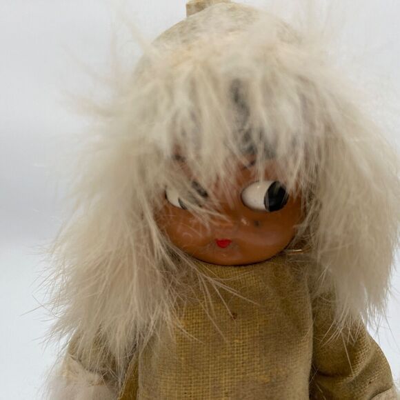 Vtg Small Inuit Plastic Doll Faux Leather White Fur Trim Clothing Standing 6.5" - Picture 2 of 10